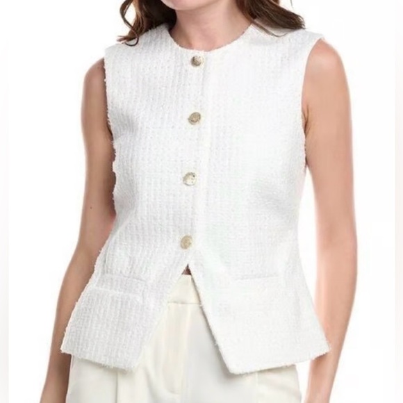 Nanette Lepore Tops - Nanette Lapore White Tweed Vest Size Medium NWT